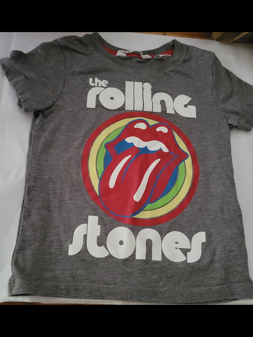 H&M Grey Kids Rolling Stones Graphic Tee with Red Tongue